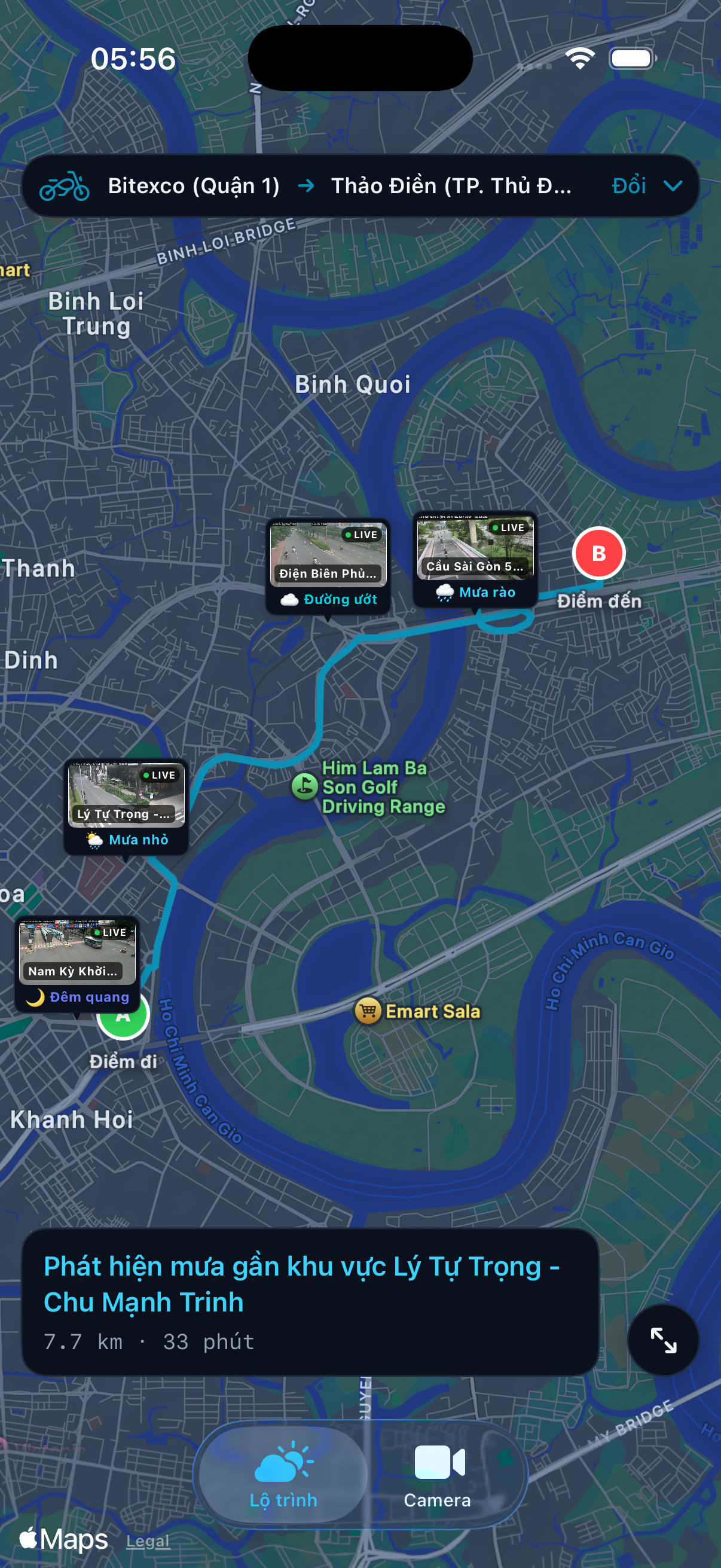 SG Weather Map Lộ trình quét mưa trên iPhone